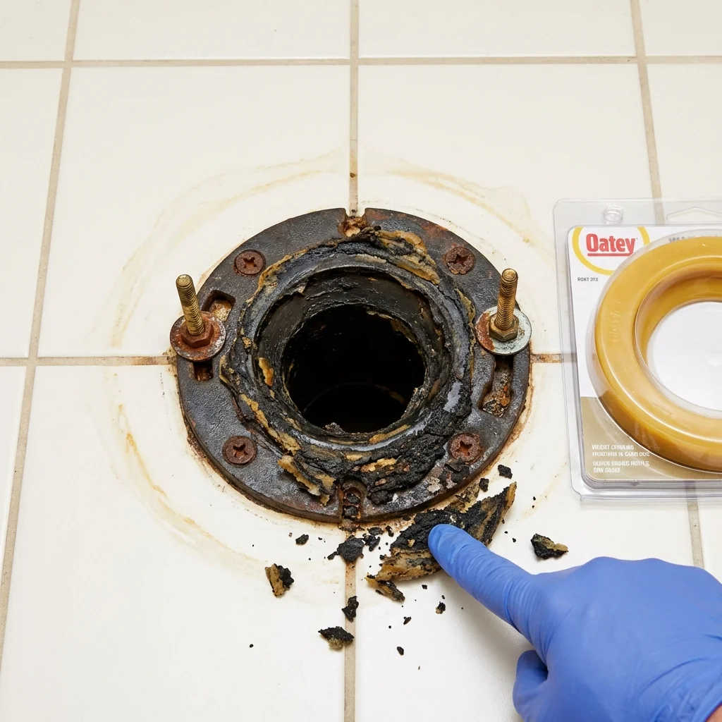Failed wax ring showing water seepage at the base of a toilet in a Altoona, PA home