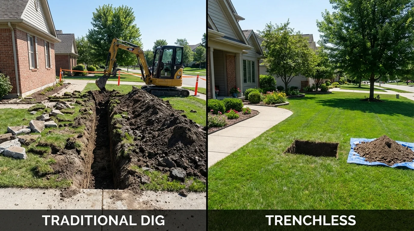 Trenchless sewer repair with minimal yard damage versus traditional excavation in Altoona, PA